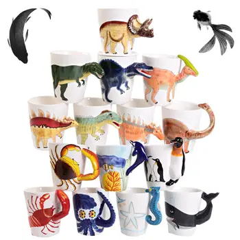 Kūrybingi 3D gyvūnai Keraminiai puodeliai Animacinis filmas Dinozaurų panda delfinų pieno kavos puodelis Kawaii arbatos puodeliai Gimtadienio dovanos Namų dekoro amatai