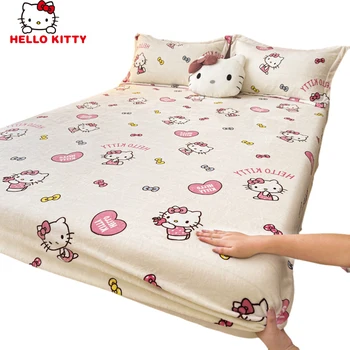 Sanrio Hello Kitty Milk Velvet Sheet Cartoon Kuromi My Melody Sheet Printed Soft Anti-Slip Warm Bed Cover Prabangi patalynės dovana