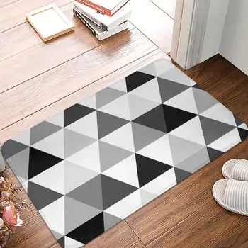 Trikampiai juodai pilki ir baltiVonios kilimėlis Geometriniai raštai Durų kilimėlis Svetainės kilimas Įėjimo durys Kilimėlis Namų dekoravimas